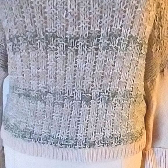 Free People Sweater Pull Over Off Shoulder V Back Open Weave Sea Mist M - Picture 7 of 13